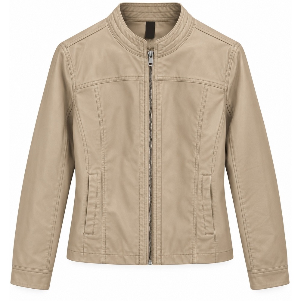 a.n.a Faux Leather Moto Jacket XL Mushroom Beige NWT Collarless Zip Up